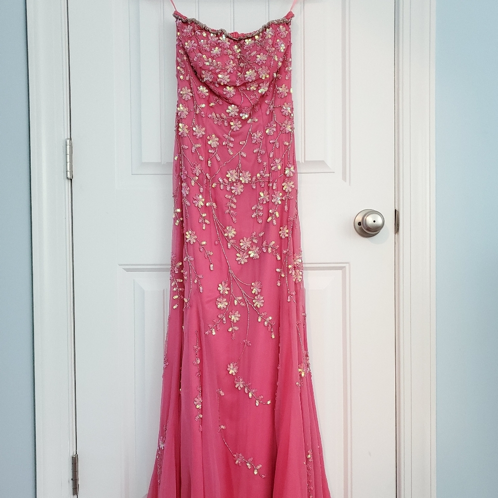 Sean Collection Pink Floral Iridescent Sequin Gown